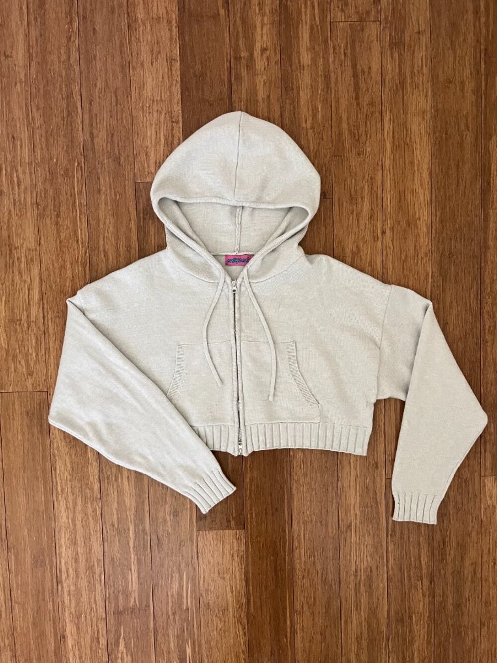 Edikted Light Grey Cropped Zip Up Knit Hoodie